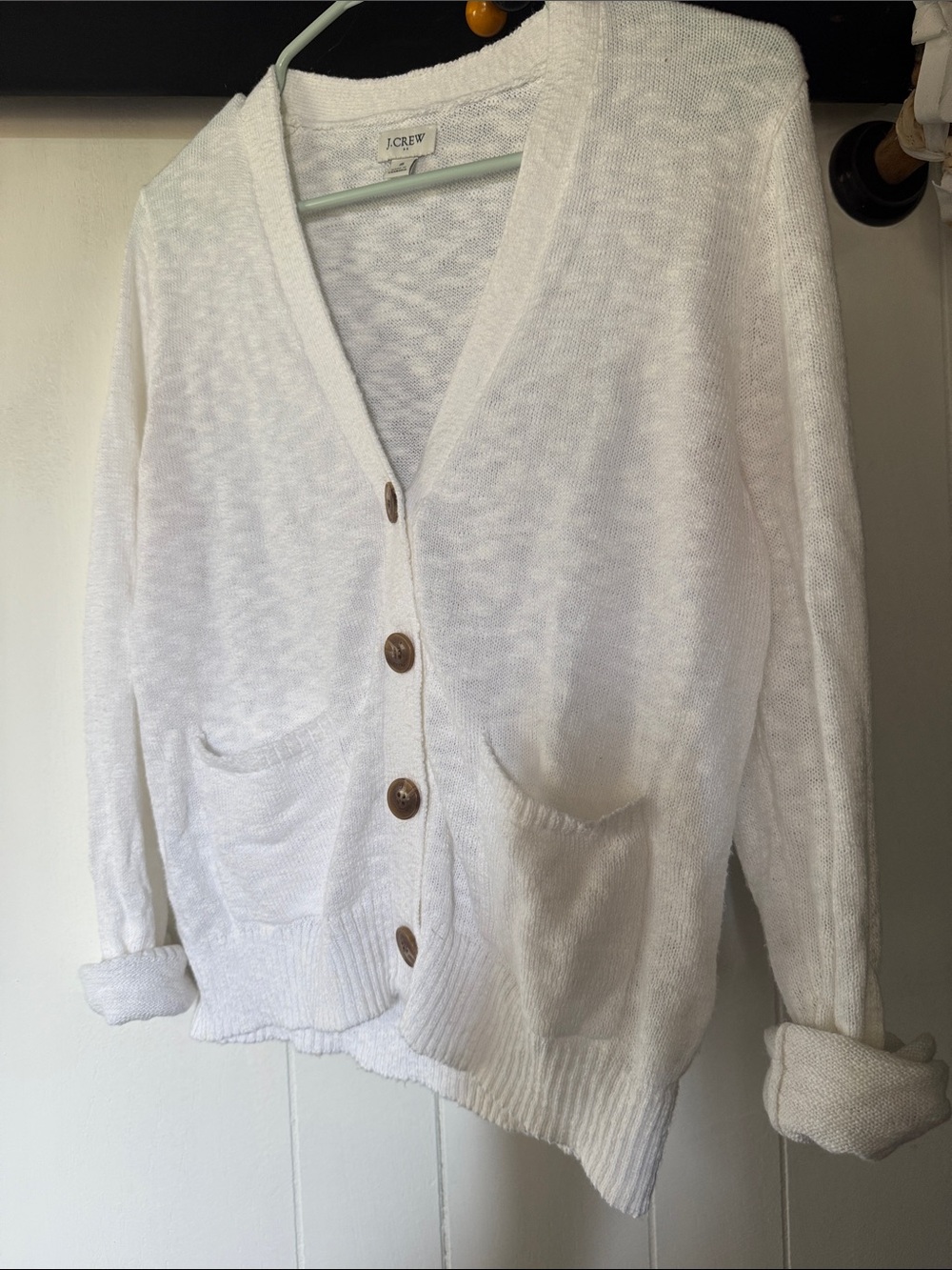 J. Crew White V-Neck Button Pocket Cardigan